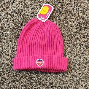 Pink Ribbed Beanie with Patch